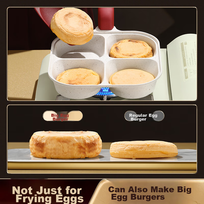 SSN Four-Hole Frying Pan, Deep Egg Pan, Burger Pan, Breakfast Pan, Meat And Egg Burger Pan, Fried Egg Maker, Four-Compartment Egg And Hamburger Pa 4