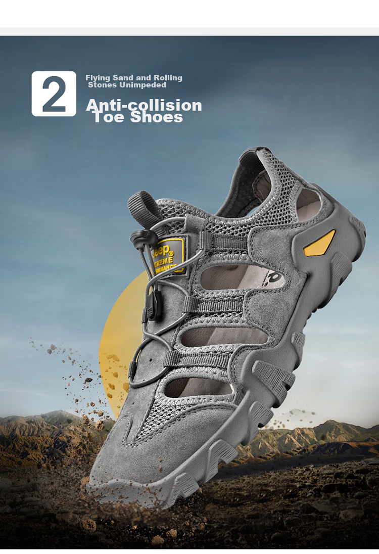 Jeep Sandals for Men, Outdoor Breathable Beach Shoes, Men's Closed-Toe Water Shoes, Non-Slip Wear-Resistant Hiking Shoes for Stream Trekking 8