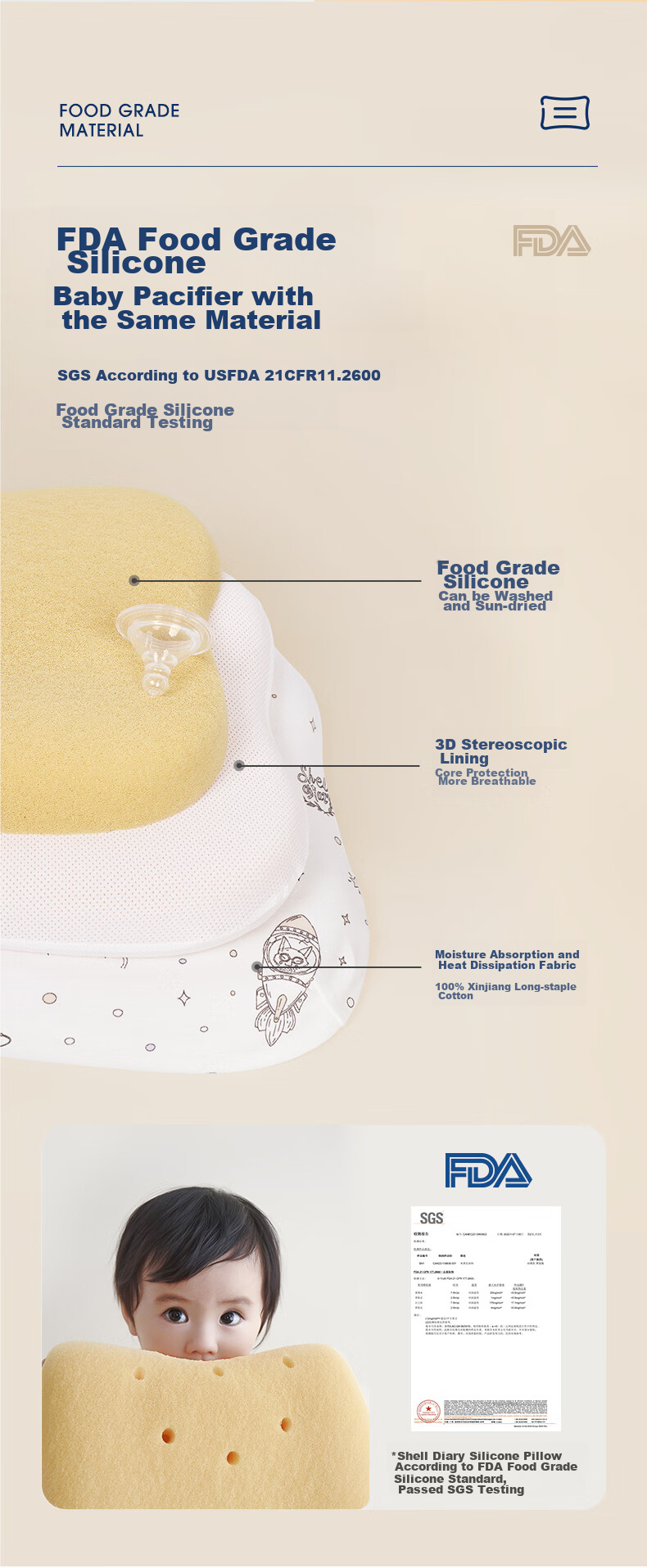 SHELL DIARY Children's Neck Support Pillow, Baby Silicone Pillow for Ages 2-3 All Seasons 5
