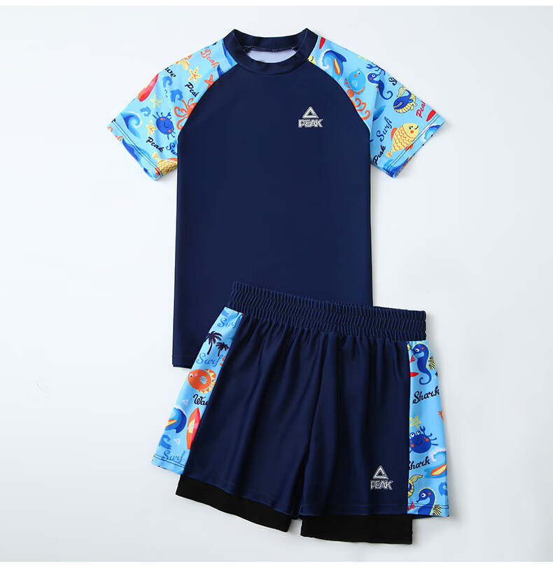 PEAK Children's Swimwear, Boys' Two-Piece Set, for Chubby Kids And Teenagers, Double-Layer Swim Trunks, Size 130 9