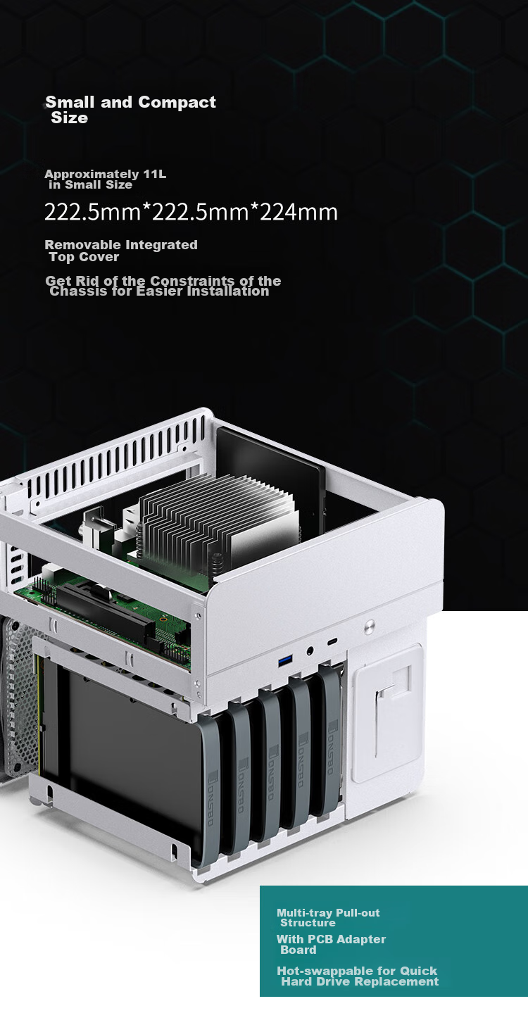 JONSBO N2 White Aluminum Case NAS Chassis (Supports ITX Form Factor, SFX Power Supply Position, Compartment Structure, 5+1 Hard Drive Bays, Includes 12CM Fan) 11