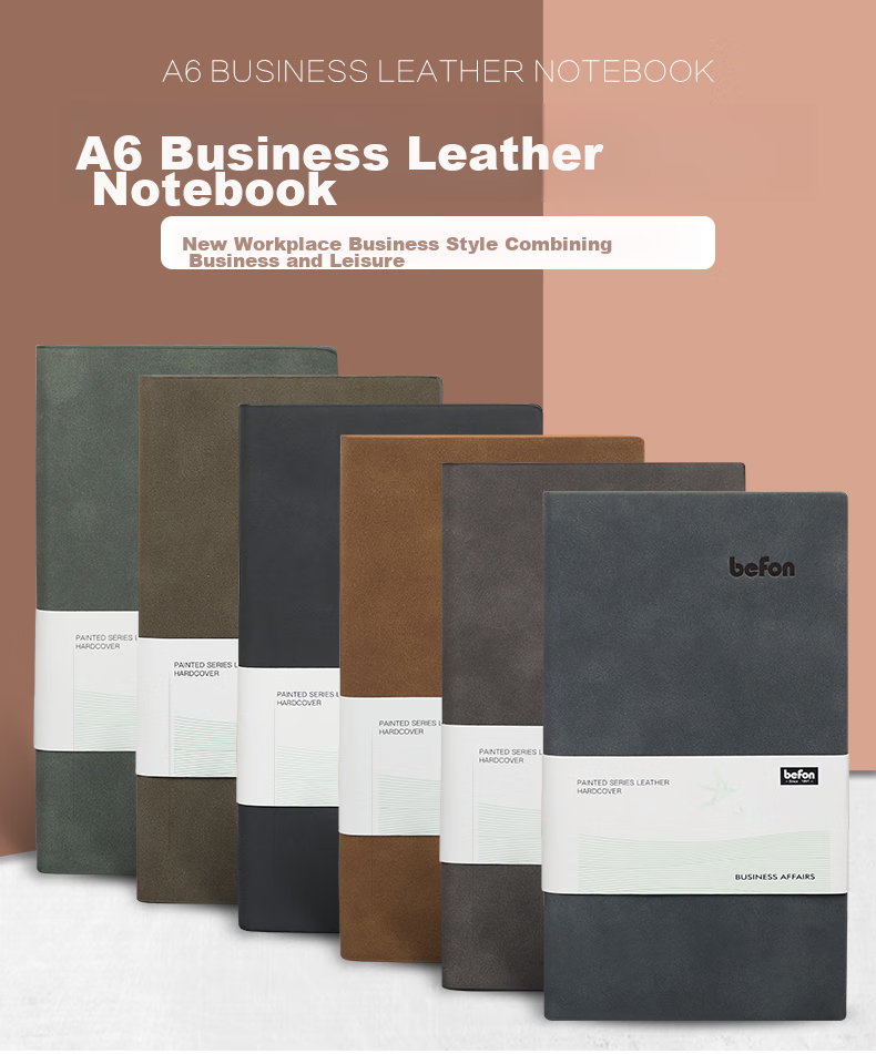 Befon A6 Business Leather Notebook, Portable Journal, Vintage Diary, Student Record Book, Office Stationery, Black And Orange Color 3716 1