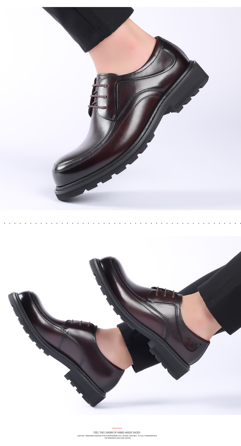 LAORENTOU Men's Leather Dress Shoes British Style Low-top Casual Soft First Layer Cowhide Lace-up Non-slip Round Toe Black 38 18