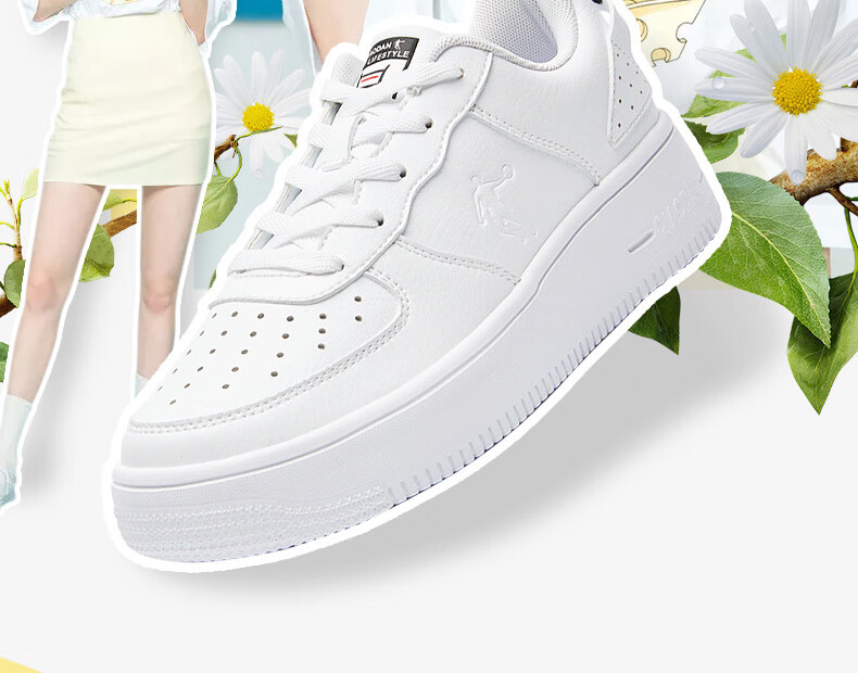 QIAODAN Women's Sneakers, Breathable Summer Sports Shoes, Casual Trendy Air Force One Style, Thick-Soled Height-Increasing White Shoes 4