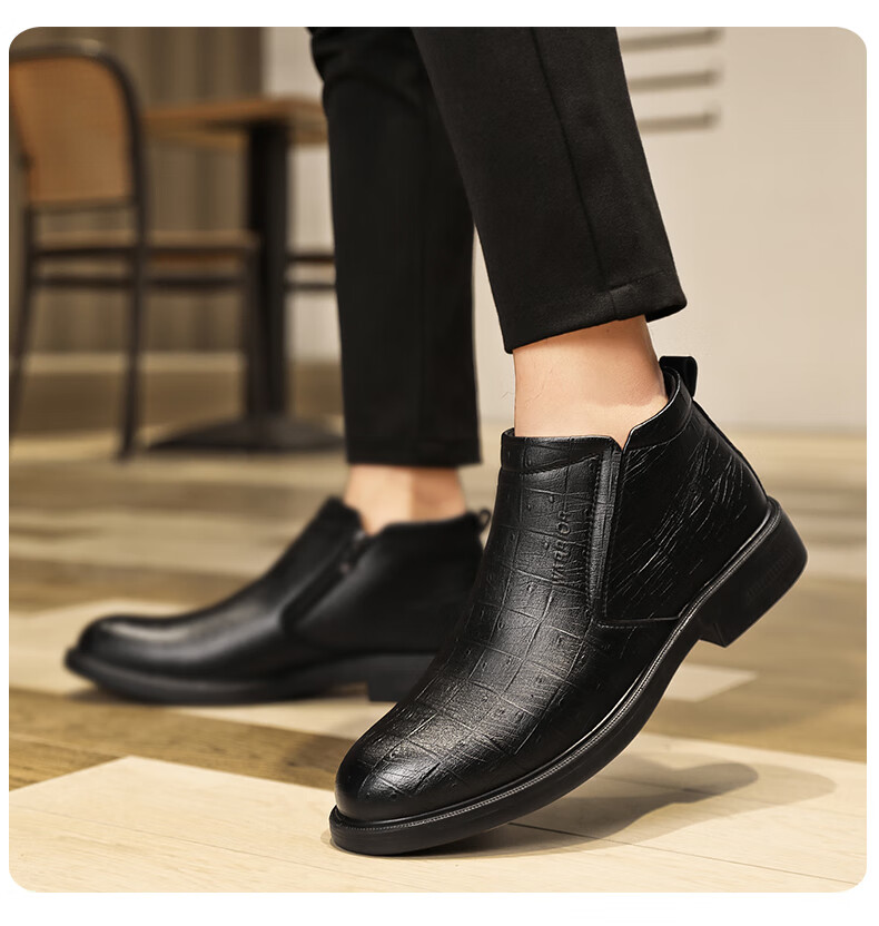 Huili (Warrior) Leather Boots for Men, Business Casual Retro Fashion Boots, Style 1949, Black, Size 44 8