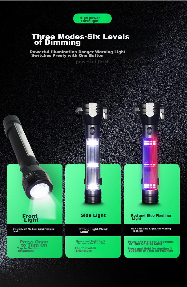 Jumu Safety Hammer, Car Window Breaker, Vehicle Escape Device, Fire Rescue Hammer, Multifunctional Flashlight, Emergency Light 11