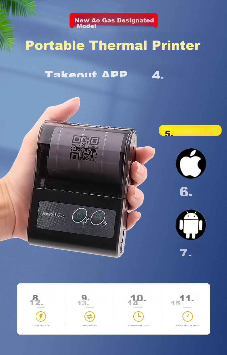 Youku Portable Receipt Printer, Meituan Takeout Delivery Ticket Scale Bill Thermal Printer, 58mm Receipt Machine 1