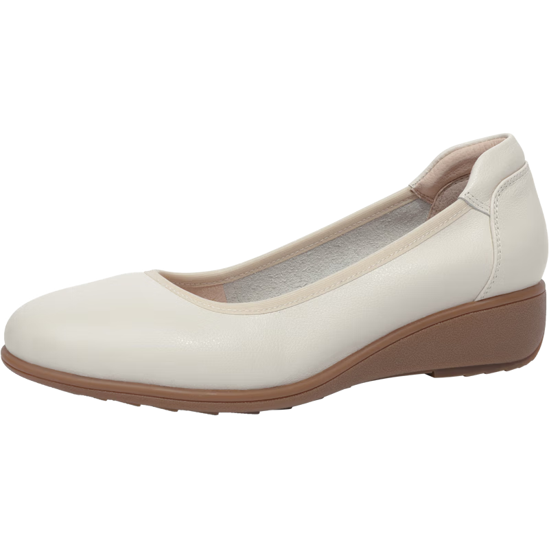 Goldlion Women's Wedge Leather Shoes, Fashionable Round Toe Cowhide Slip-On Loafers, G662320016 Beige, Size 38