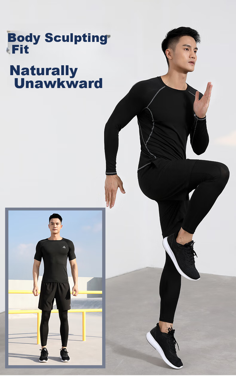 PEAK Fitness Clothing Set for Men, Quick-Dry Shirt, Sweat-Wicking And Breathable, High-Elasticity Badminton Training Three-Piece Set, Black 6