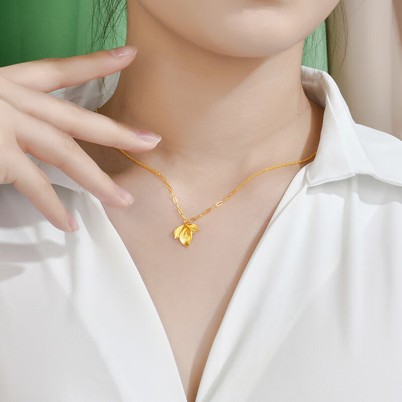 【萃华jaaf0737】萃华金店 黄金项链女 古法金花月佳期足金吊坠 约4.