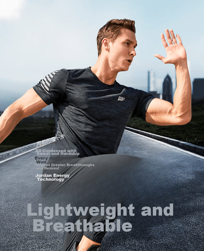 Jordan Men's Short Sleeve T-Shirt Thin Quick-Dry Sports Round Neck Ice Silk Casual Running Fitness Top 1
