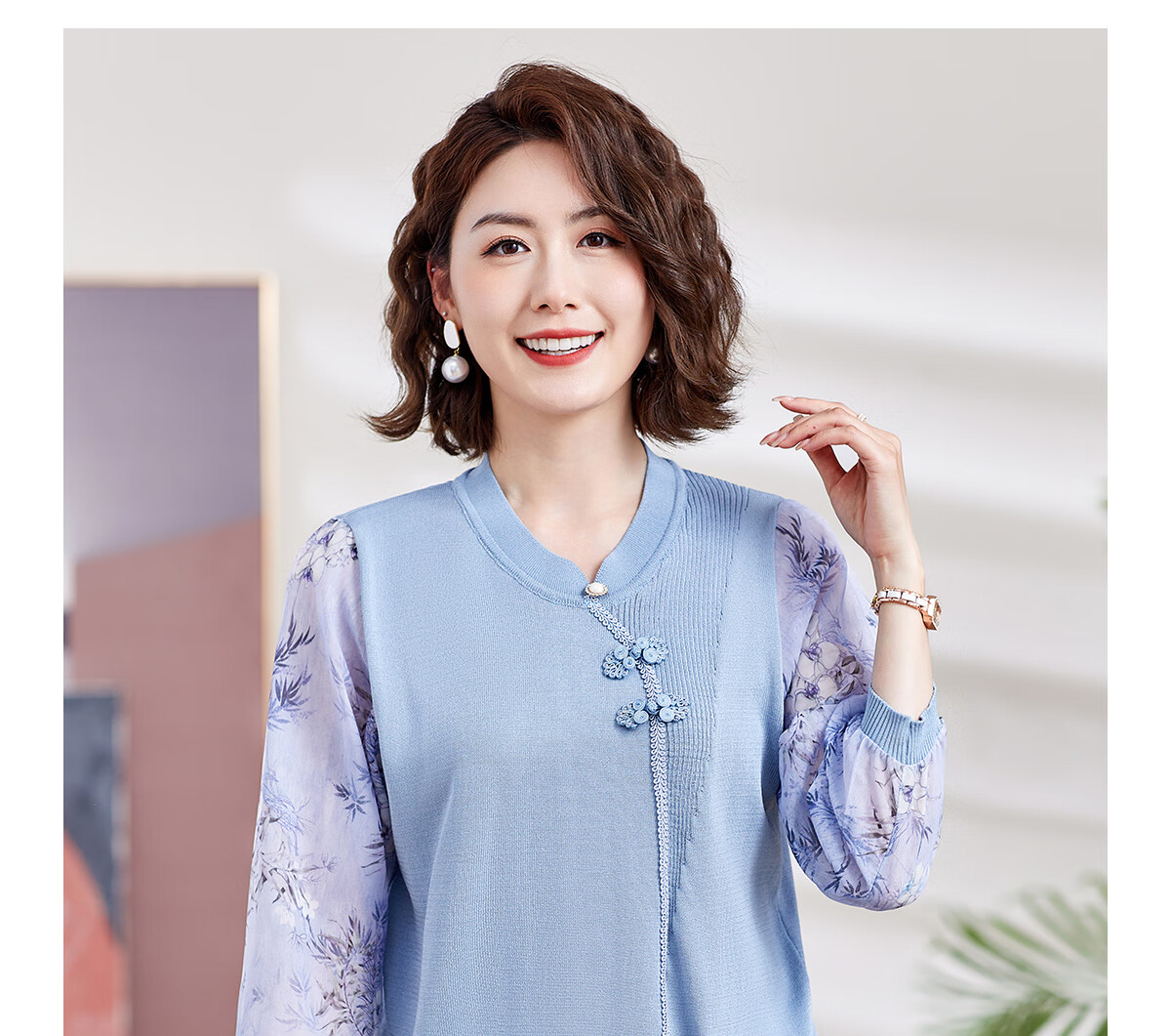 YUZHAOLIN Middle-Aged And Elderly Women's Top, Mother's Wear, Three-Quarter Sleeve T-Shirt Blouse, Y244T4784 20