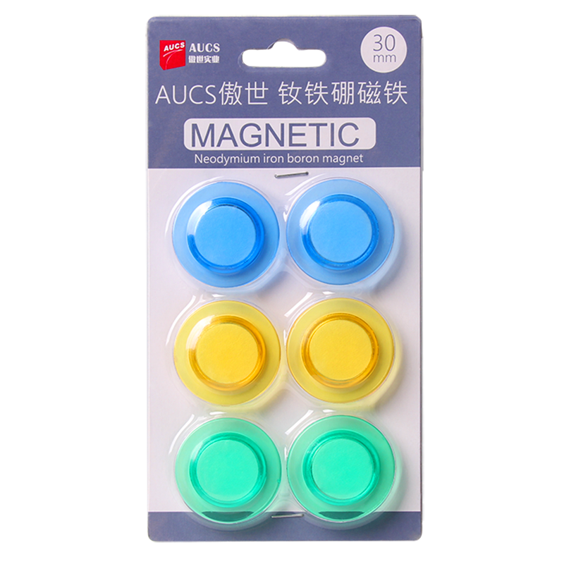 AUCS Neodymium Iron Boron Magnet, Super Strong Glass Whiteboard Magnetic Clip, Blackboard Magnet, Magnetic Pin, Magnetic Buckle, Magnetic Particle, Strong Magnet, Iron Stone Magnet, Magnetic Adhesive, Magnetic Disc, Magnetic Patch, Round Shape, 6 Pieces/30mm