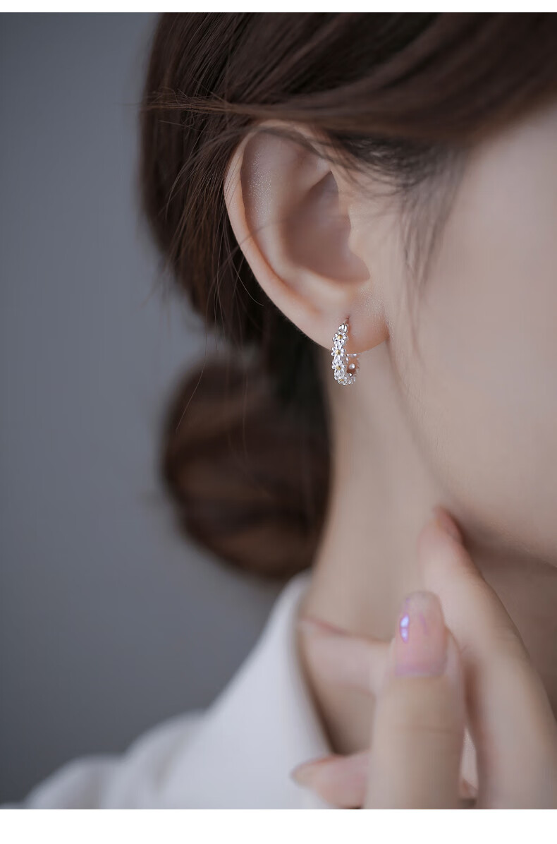 Dijing Wheat Ear Studs Women's 925 Silver Earrings Hoop High-End Elegant Ear Accessories Ear Clips Christmas Gift 1