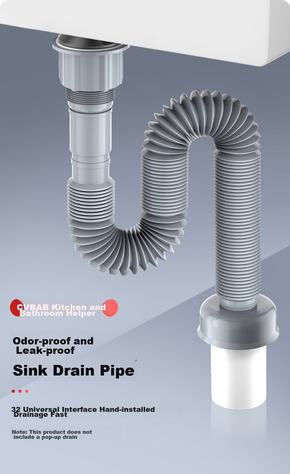 CVBAB Sink Drain Pipe, Washbasin Anti-Odor Drain Pipe, Anti-Odor Sealing Ring Drainage Pipe, Drainage Flexible Hose CV386 1