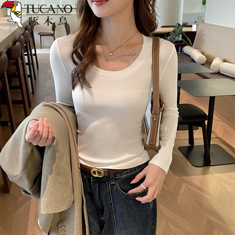 Zhuomuniao Long-Sleeve Base Layer for Women, Slim Fit Round Neck Waist-Cinching Ribbed High-Elasticity Skin-Friendly Inner Wear Or Outer Wear Top, Black, 2XL