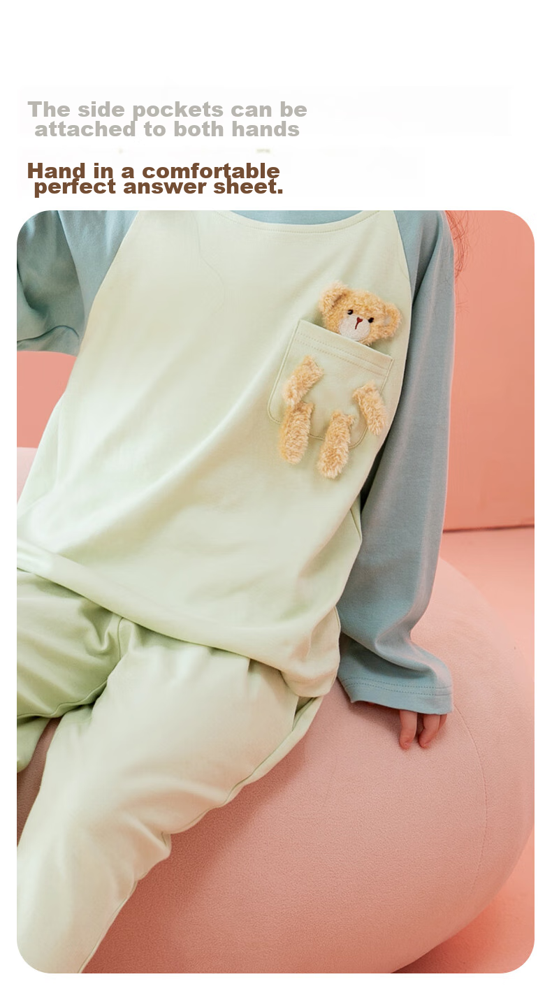 Fenteng Children's Pajamas for Girls, 100% Cotton Spring Season Three-Dimensional Bear Raglan Sleeve Sleepwear for Older Kids Q9FX257930976 9