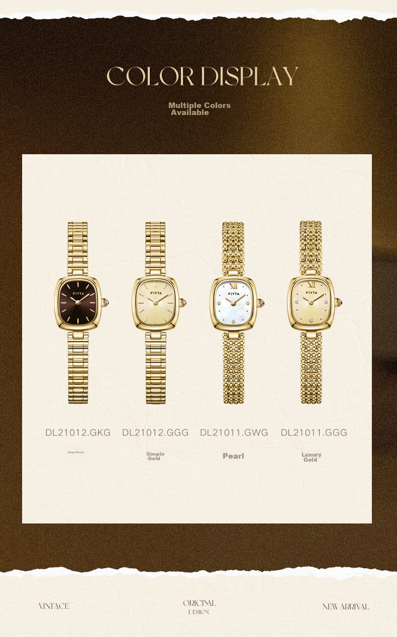 FIYTA "Little Gold Watch" PLUS Edition Gold Dial Bamboo Link Vintage Women's Watch Birthday Holiday Gift for Her 8