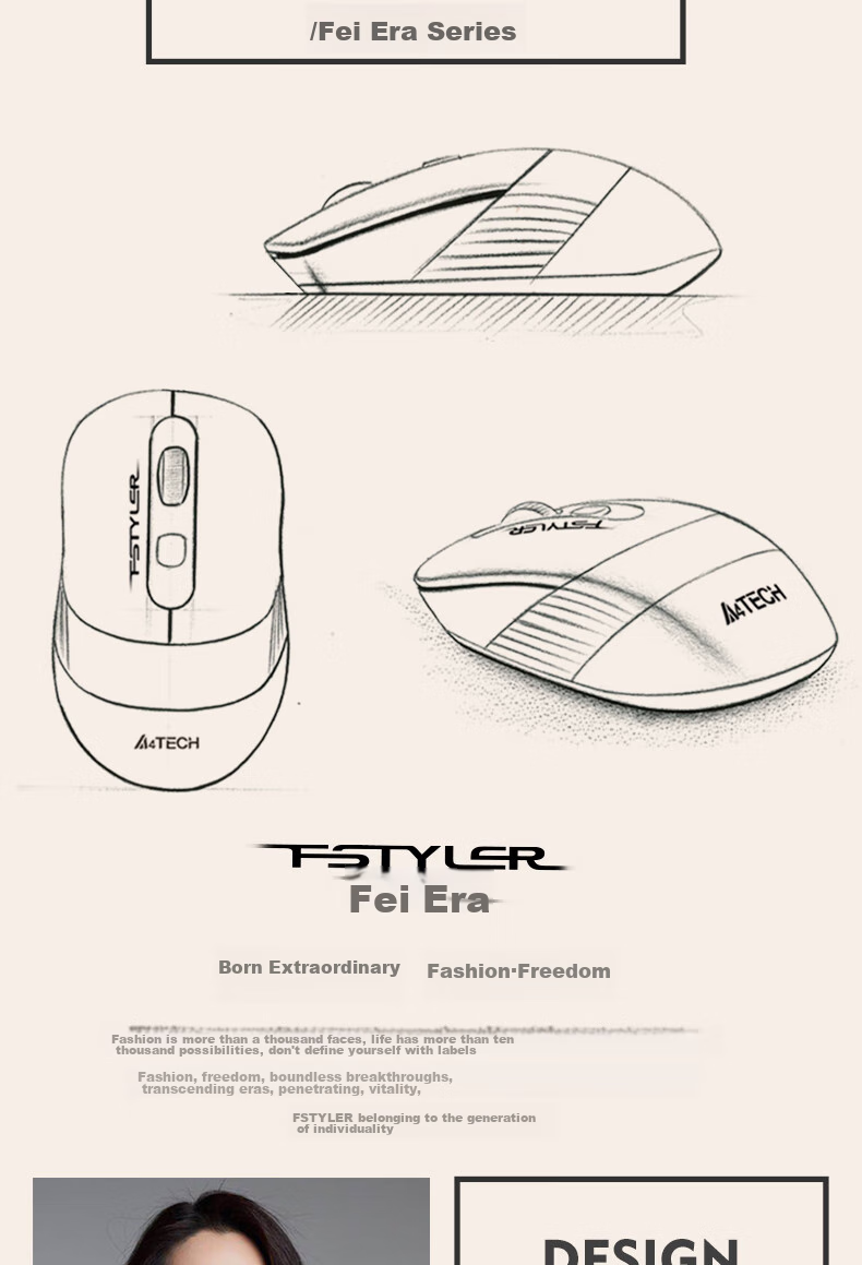 A4TECH FB35CS, Right-Handed, Bluetooth Mouse, Wireless Rechargeable Office Mouse, Fei Shidai Silent Mouse, Silver Gray White, Bluetooth/wireless 3