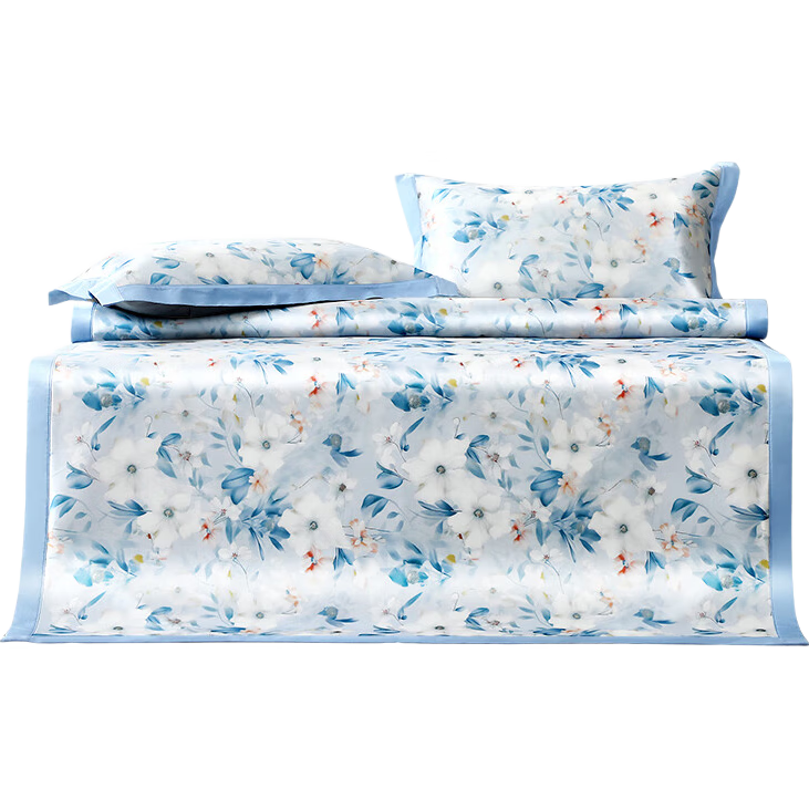 FUANNA Ice Silk Cooling Mat, Summer Cool-Feeling Printed Soft Mat, Double Size Three-Piece Set, 1.5*2 Meters Washable