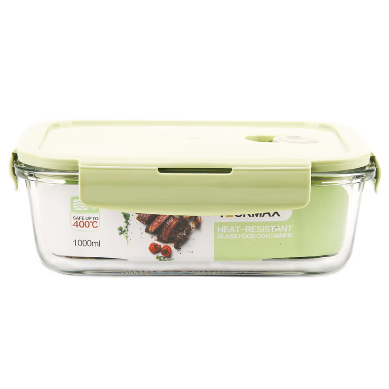 Demasi Heat-Resistant Glass Food Storage Container, Microwave-Safe Lunch Box, Refrigerator Organizer for Office Workers, Bento Bowl, Nordic Green, Length 1000ml