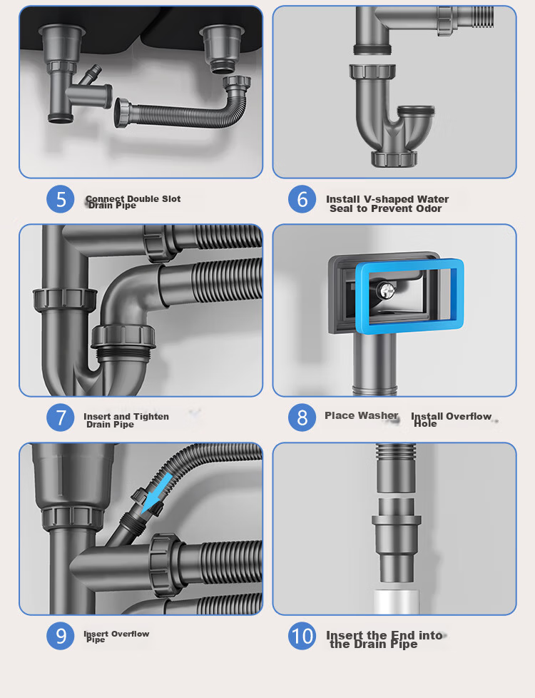 Larsd Kitchen Sink Drain Pipe Set for Double Sink, Dishwashing Basin Drainage Kit Accessories 9127 16