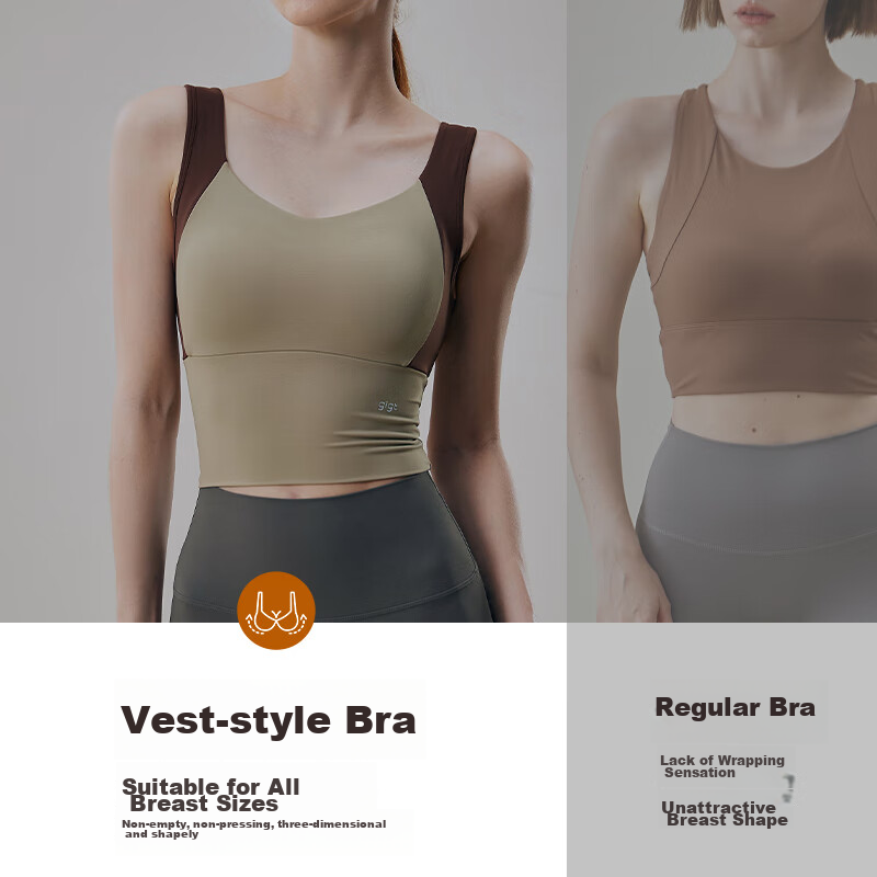 Gigt Sports Bra for Women, Shock-Absorbing Fixed One-Piece Cup, Fitness Bra, Push-Up, Running Training Vest-Style Yoga Wear