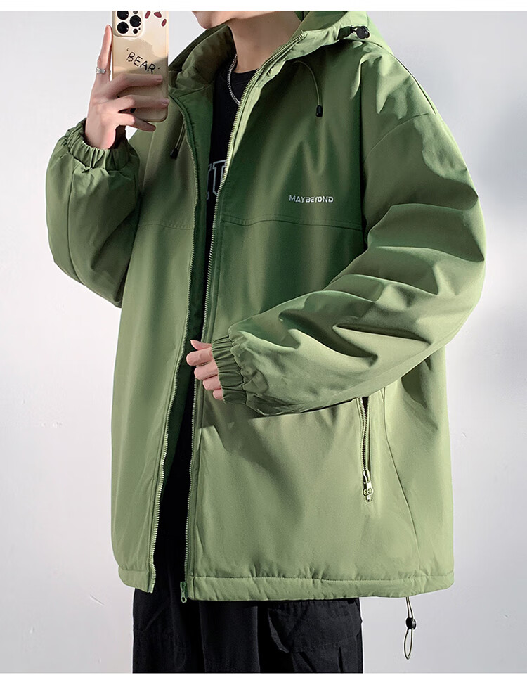 Dingfengbaoluo Men's American Style Cotton Jacket Autumn Winter Casual Thickened Windproof Hooded Warm Cotton Coat DFM18 Light Khaki XL 6