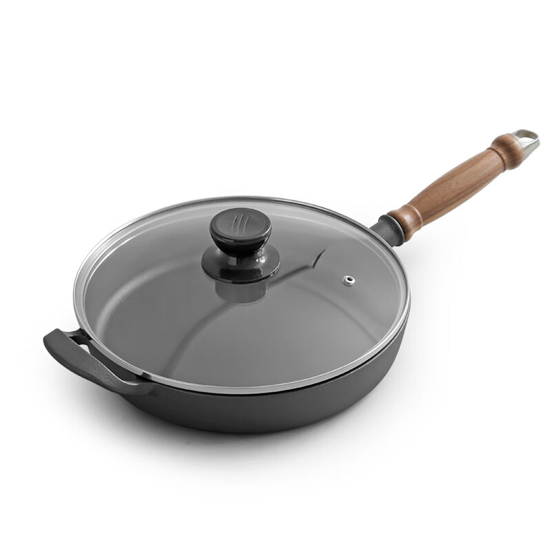 Dianjiang Non-Coated Cast Iron Frying Pan, Flat Bottom Skillet, Pancake Griddle, Induction Cooker Compatible, 26cm Steak Griddle, Pan-Fried Bun Iron Pa