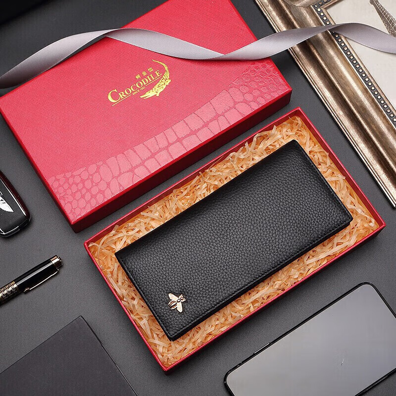 CROCODILE Goddess Festival First Layer Cowhide Simple Long Women's Wallet Bee 20% Off Ticket Holder Birthday Gift for Women