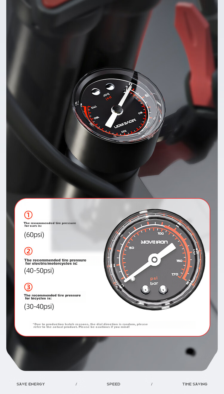 Move Iron Bicycle Pump, Pedal High-Pressure Single/double Pump for Mountain And Road Bikes, Portable Inflator with Precise Pressure Gauge 6