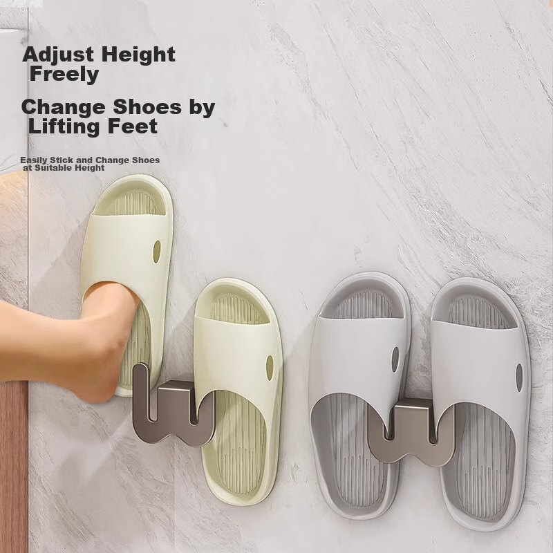 Huxiansen Bathroom Shoe Rack, No Drilling Required, Space Aluminum Wall-Mounted Shoe Organizer, Storage Shelf for Bathroom, 2-Piece Set, Hooks for Behind Toilet Door 4