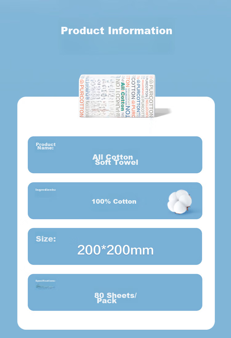 PurCotton [Sun Yingsha Edition] Facial Towel 160 Sheets*1 Pack Hanging Style 100% Cotton Soft Disposable Towel 20*20CM 15