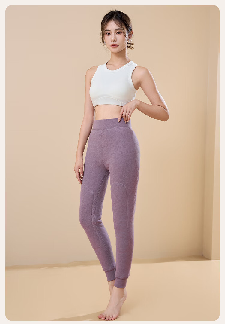 Ordifen 100% Wool Thermal Pants Women Winter Fleece Lined Thickened Knee and Waist Protection Cold Resistant Long Johns Purple XL 11