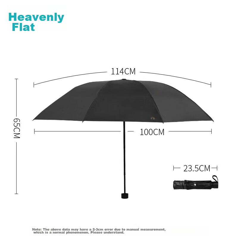 Tiantangshan UV Protection Umbrella, Three-Fold, Portable Business Umbrella with Black Coating, Black
