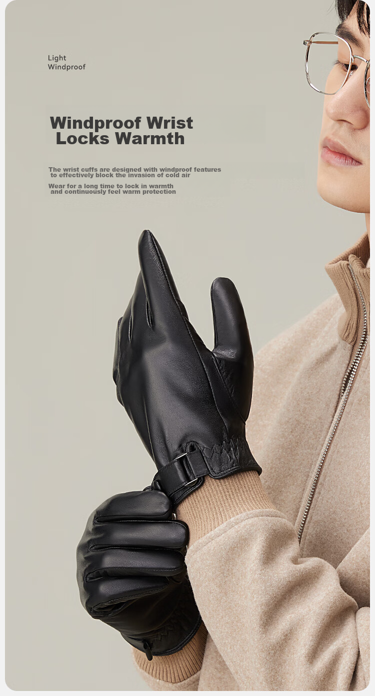 HLA Leather Gloves for Men, Autumn And Winter Warm Driving Cycling Skiing Cold Windproof Birthday Gift for Boyfriend Father 10