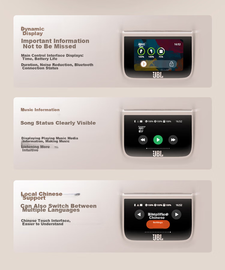 JBL TOUR PRO3 Business Cabin 3rd Generation [Wang Chulin's Choice], Wireless Bluetooth Earphones, Smart Touch Screen, Active Noise Cancellation, In-Ear Style, Compatible with Apple And Huawei, Dazzling Ice Latte 11