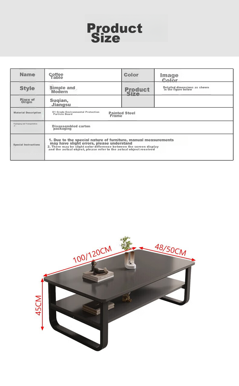 Gupujia Coffee Table, Simple Living Room Design for Small Apartments, Double-Layer Steel Frame, Small Tea Table, Small Table for Guests, Tea Table, Dark Gray, 120 Cm Long 9