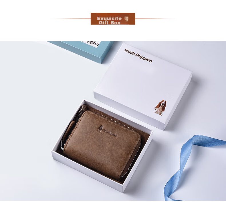 Hush Puppies Card Holder, Genuine Leather Coin Purse for Men, ID Holder, Accordion-Style Storage Bag, Business Card Holder, Birthday Gift Box Set 6