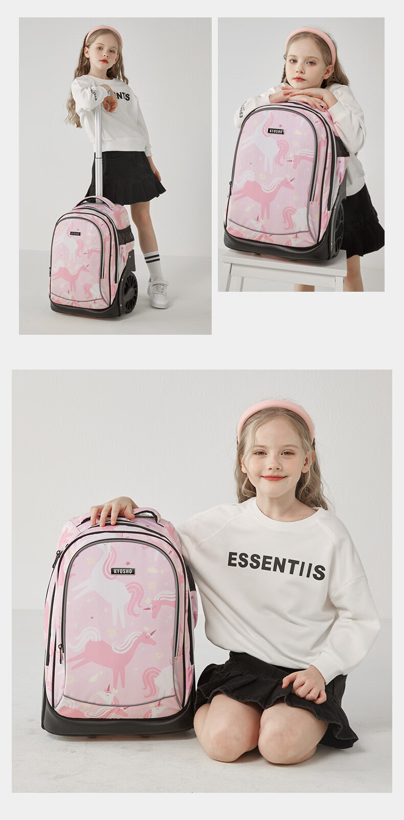 Kyosho Elementary School Student Backpack for Girls And Boys, Children's Spine-Protecting And Load-Reducing Trolley Suitcase with Large Capacity, Blue Starry Sky 14