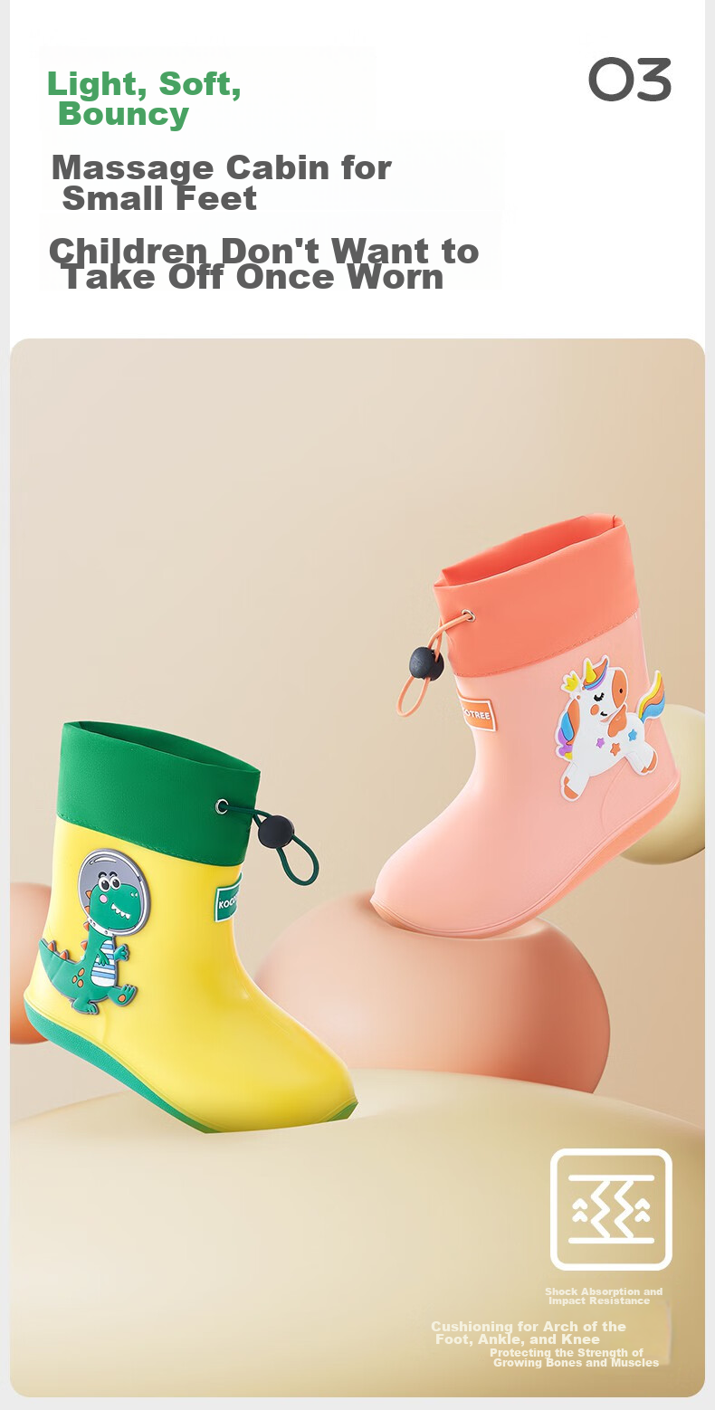 Kocotree Children's Rain Boots, Cartoon Non-Slip Waterproof Shoes for Boys And Girls, Toddler Rain Boots with Drawstring 10