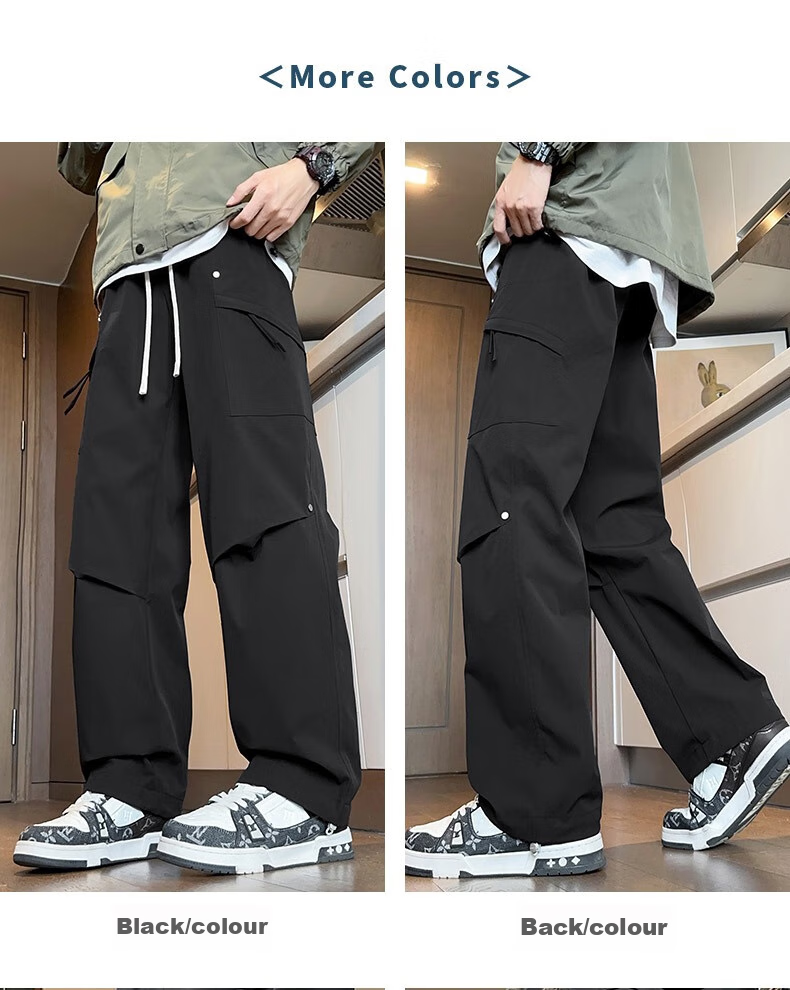 Dingfengbaoluo Casual Pants for Men, Summer Loose-Fitting Trousers, Quick-Dry Sports American-Style Outdoor Cargo Pants, 2416 Black M 7