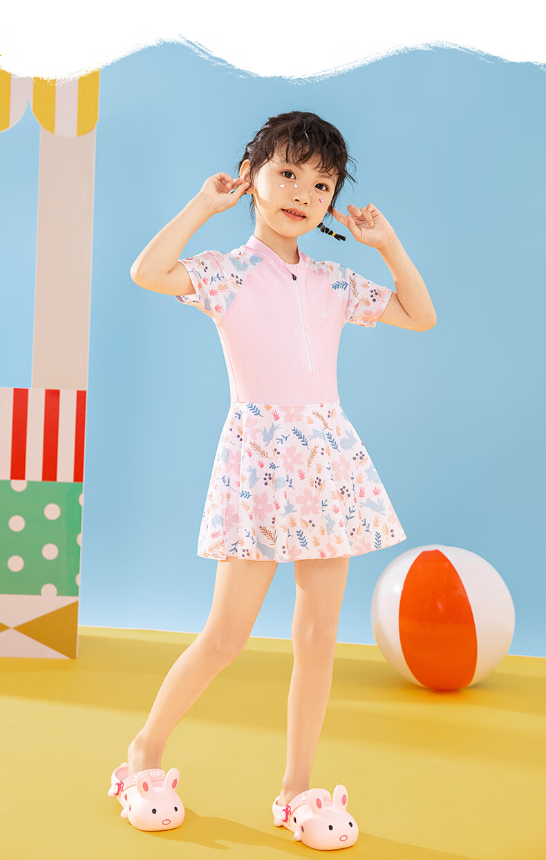 361° Children's Swimsuit, Girls' Summer Cute One-Piece Dress-Style Boyshort Swimwear, for Older Children, Swimming Equipment 7