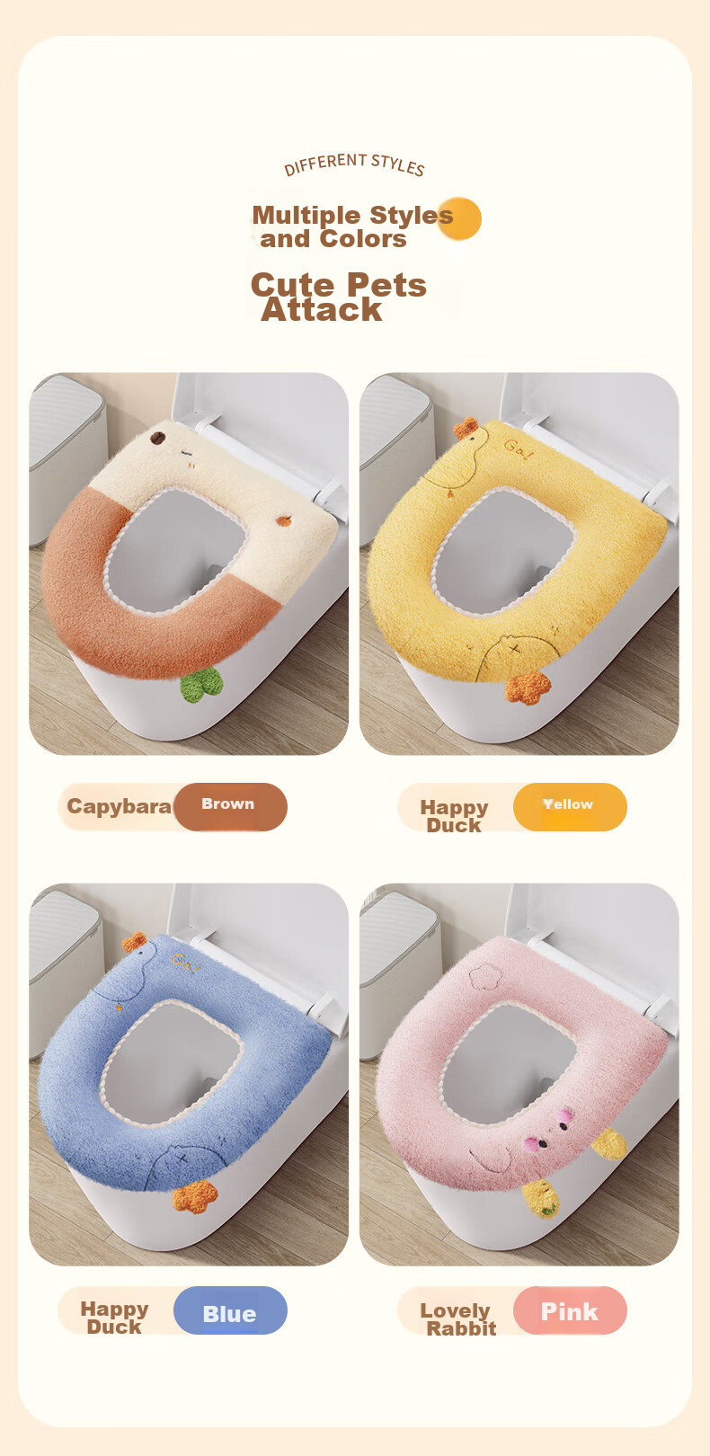 Baicaoyuan Toilet Seat Cover, Thickened PU Leather, Soft And Washable, Adhesive Padded Toilet Seat Cushion, Cloud Velvet, All-Season Universal Toilet Seat Cover Ring 11