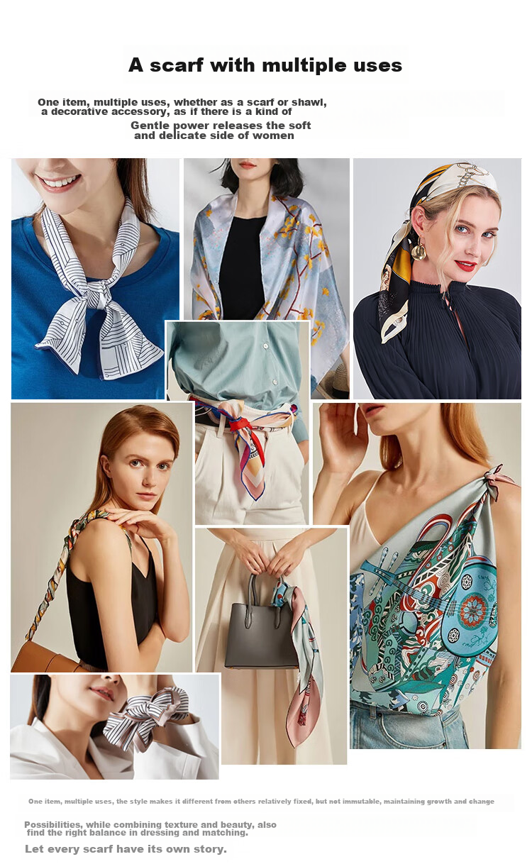 GLO-STORY Silk Scarf for Women, 53cm Mulberry Silk Small Square Scarf, French Vintage Versatile Neck Scarf, Gift Box Set WSJ334001 12