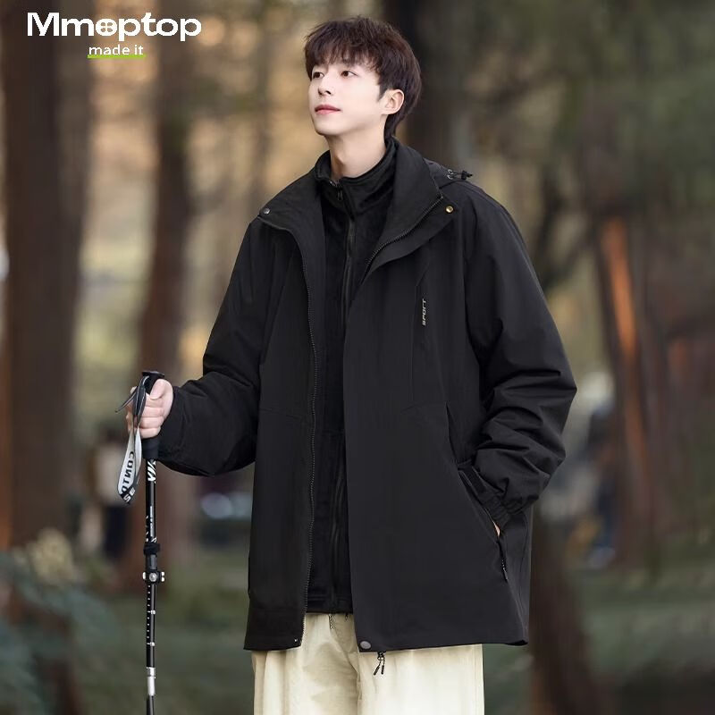 MMOPTOP Shanxi Three-In Outdoor Jacket for Men, Spring And Autumn Hiking Sports Workwear Top 1818 Black L