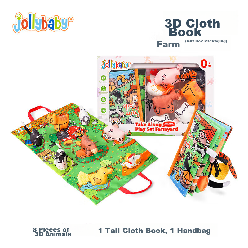 Развивающая 3D книжка-игрушка Jollybaby для малышей от 0 до 1 года, интерактивная, с сенсорными элементами и подвесками, подарочный набор