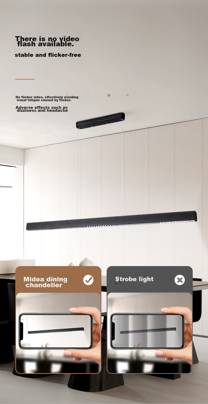 Midea LED Linear Pendant Light for Dining Room, Simple Long Strip Chandelier for Table Lighting, White Lighting Fixture 8