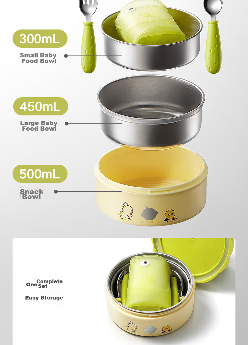 Babycare Portable Baby Food Bowl Set with Utensils, Travel Bowl, Fork, Spoon, Thermos, Cartoon Design, Blue 5