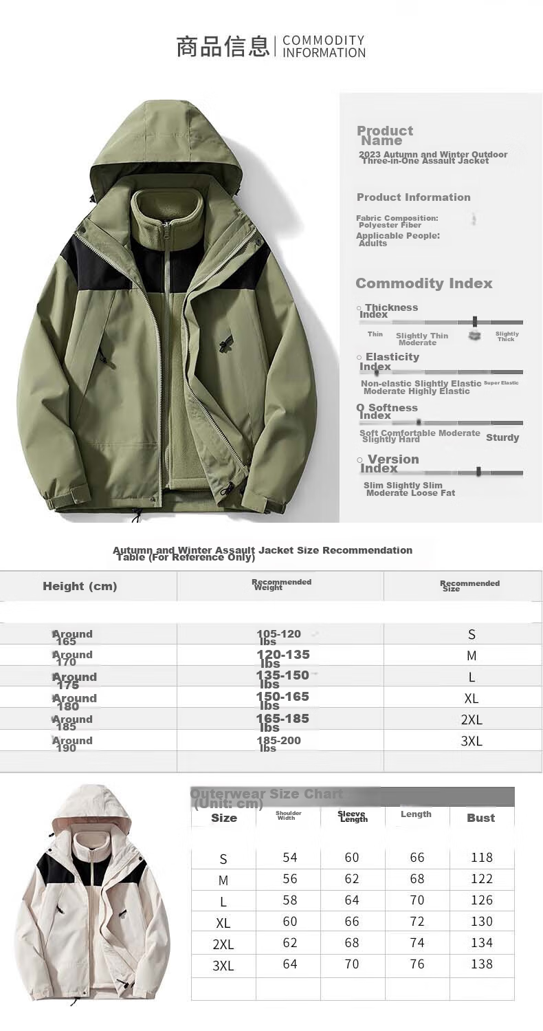 JEEP SPIRIT Men's Windproof Three-In Jacket for Spring, Autumn And Winter, Outdoor Workwear Mountaineering Coat, Gray-White, 2XL 12
